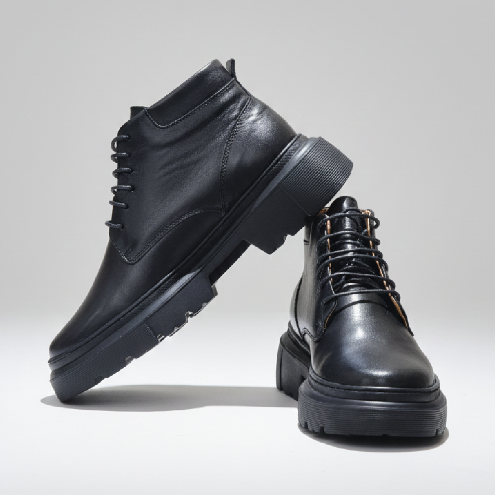 Bottines Homme en Cuir Véritable Noir