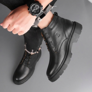 Bottines Homme en Cuir Véritable Noir