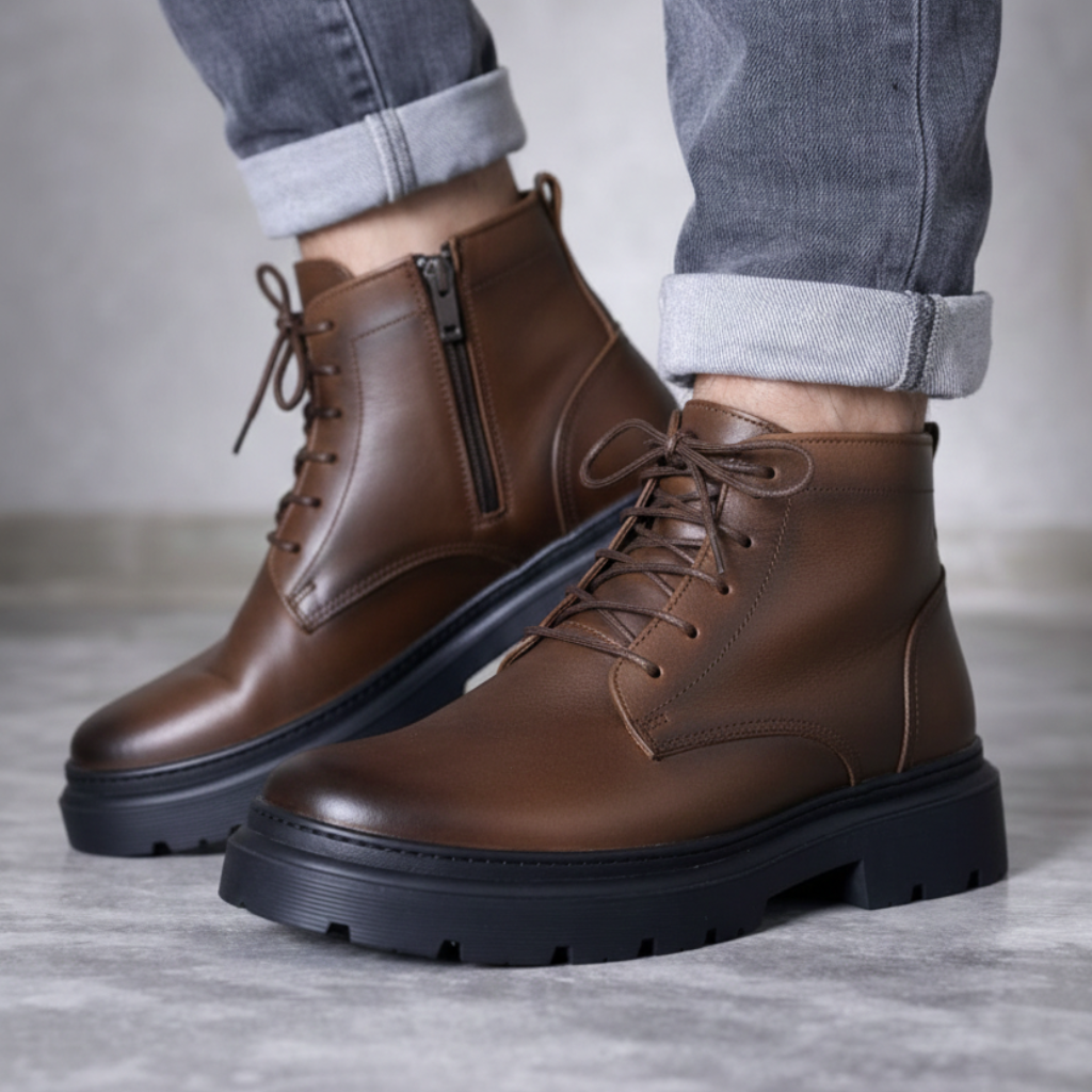 Bottines Homme en Cuir Marron avec Fermeture Éclair Latérale – Image 10