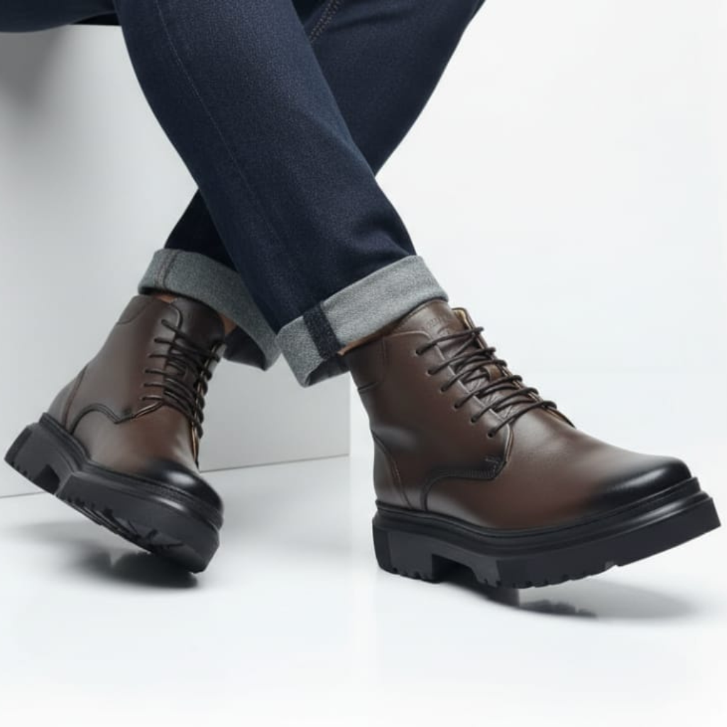 Bottines Homme en Cuir Véritable Marron à Lacets – Image 5